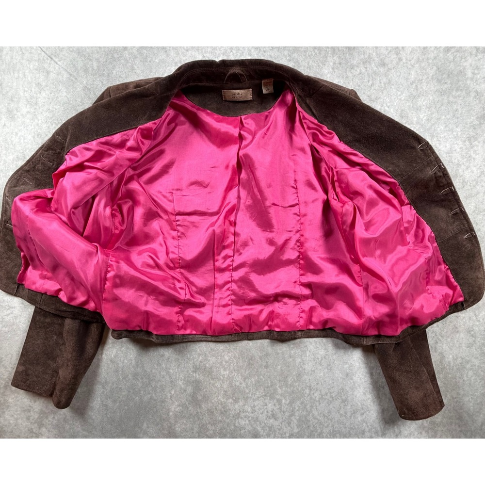 IE Petite Womens Large Jacket Suede Leather Brown Button Front Blazer - Picture 3 of 10